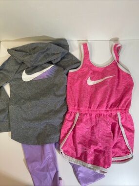 Nike Pink Girls Athletic Romper with White Swoosh and Gray Trim